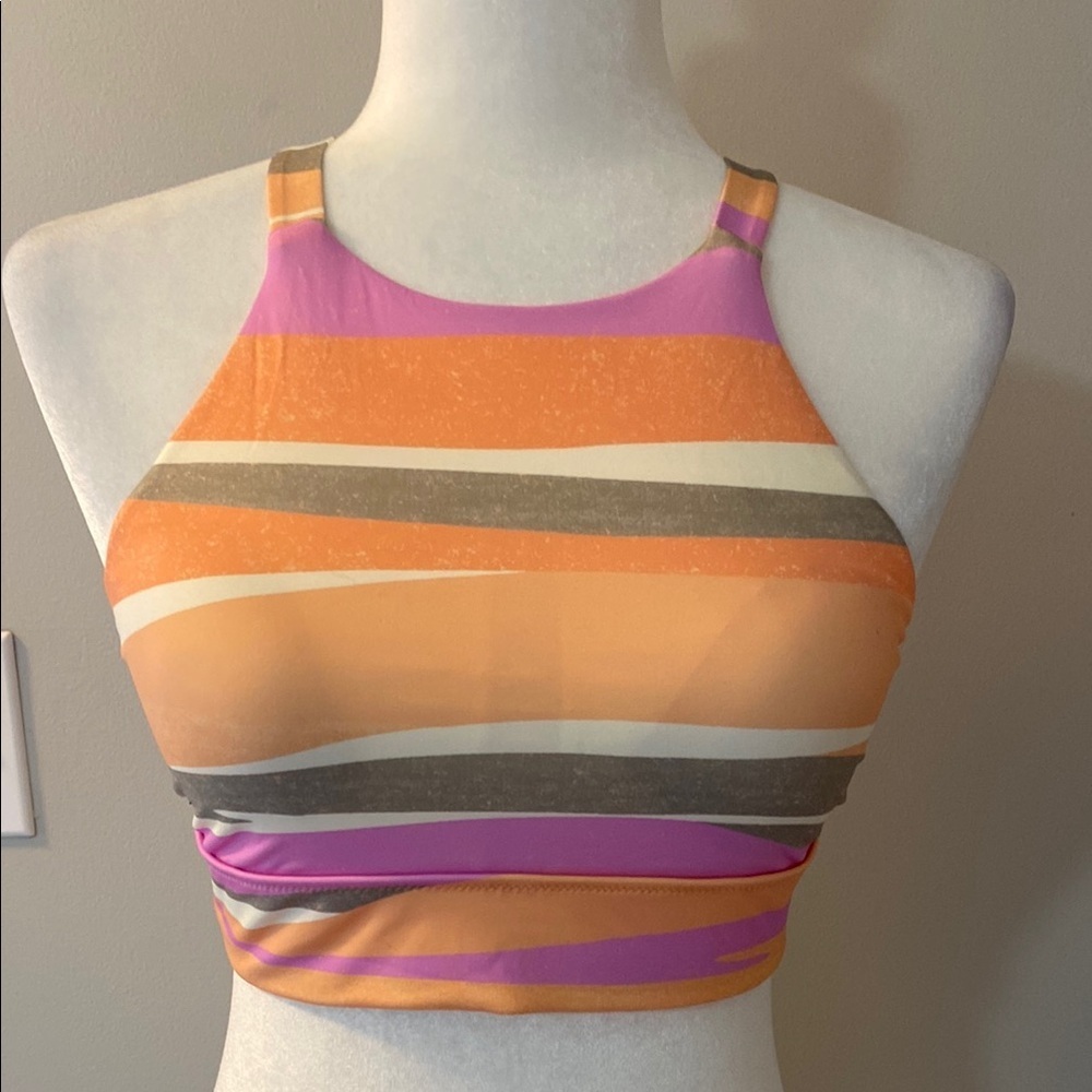 Prana Colorful High Neck Quick Drying Swim Top W/ Removable Cups Size Small Nwt